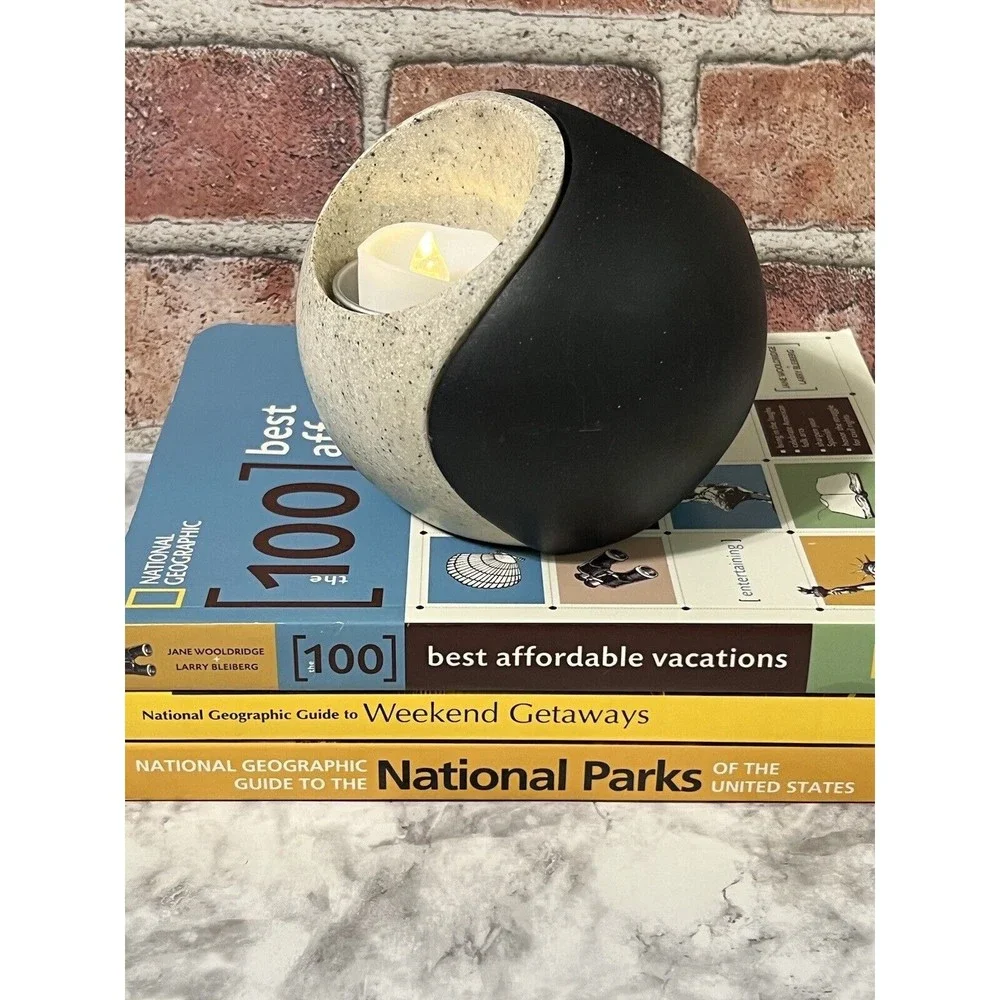 VTG PartyLite Yin and Yang Stone Tea Light Candle Holder Set RETIRED Black White
